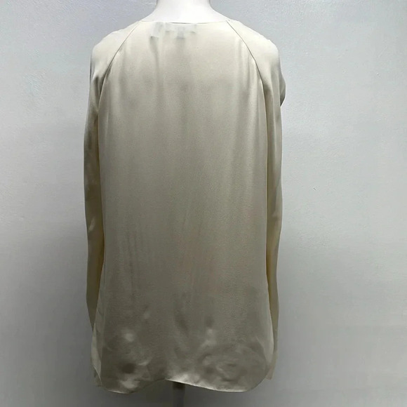 Theory Top Blouse Pure Silk Shirred Shoulder Long Sleeve Shirt Ivory Size Small - Picture 5 of 10